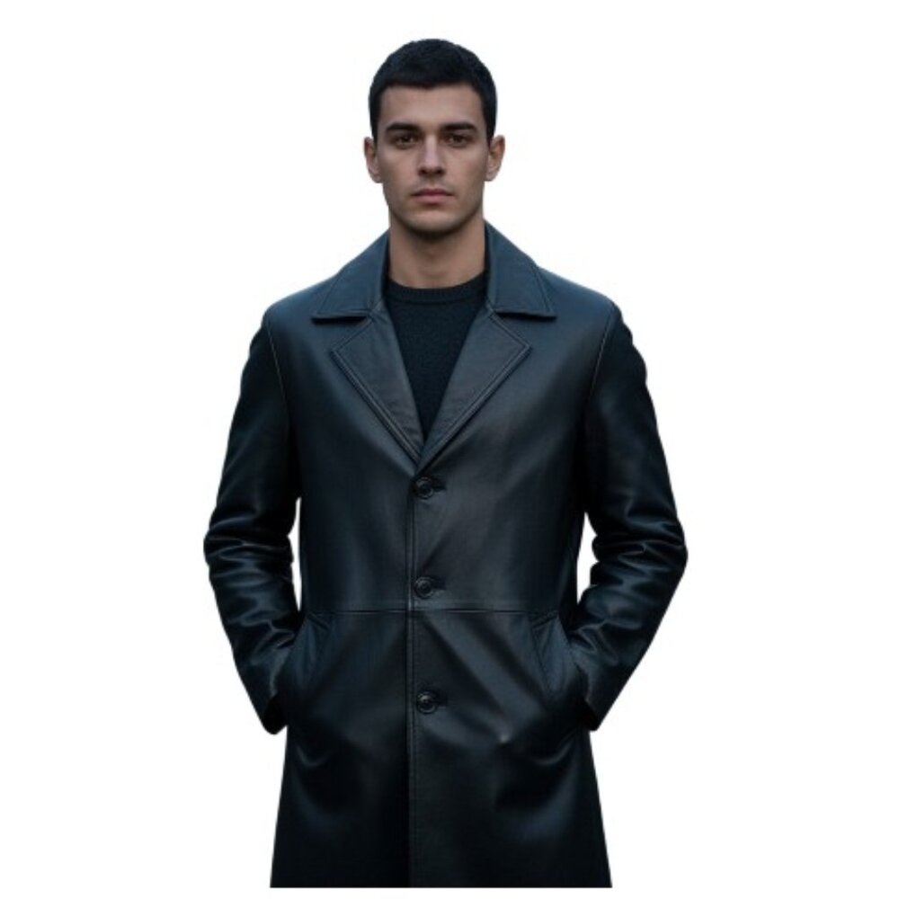 3/4 Length Black Chia Leather Jacket